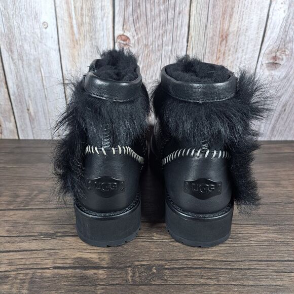 UGG Fluff Punk Zip Boot Sheepskin Women's Sz 5 Black Vibram Bottoms (VGC) - Picture 4 of 10